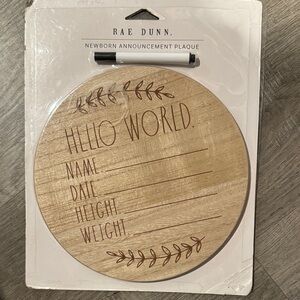 Rae Dunn Wooden "Hello World" Newborn Announcement Plaque - Natural Wood